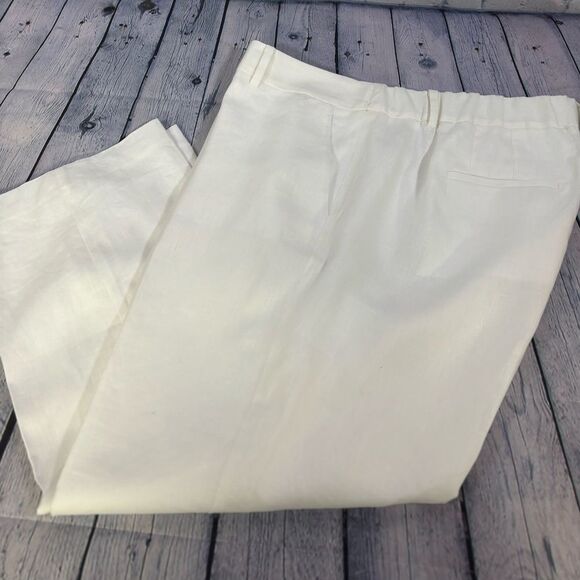 Talbots Classic White Linen Lined Coastal Beach Party Straight Leg Pants 16 - Picture 7 of 11